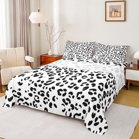 Castle Fairy Boys Girls Leopard Print Bed Sheets,Black White King Sheets