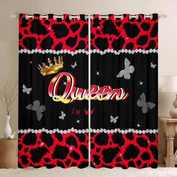 Castle Fairy Boys Girls Leopard Print Blackout Curtains Set of 2 (52x84 Each),Queen Crown Butterflies Window Curtains,Dreamy Princess Curtains and Drapes,Microfiber Bedroom Decor
