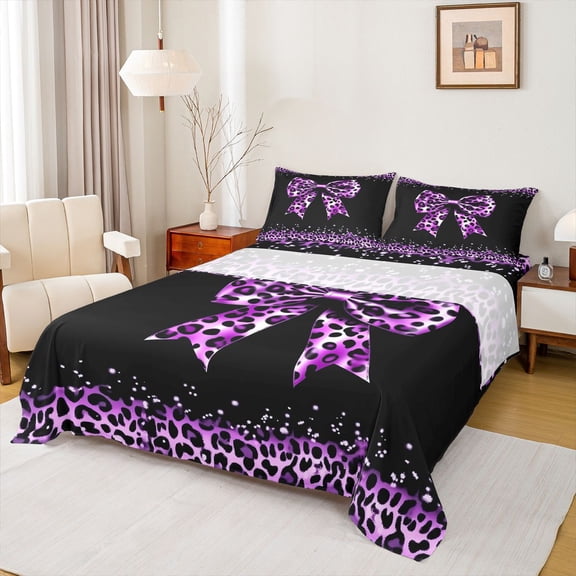 Castle Fairy Boys Girls Leopard Print Bowknot Full Size Sheets,Cheetah Print Bed Sheets