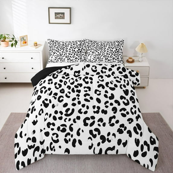Castle Fairy Boys Girls Leopard Print Twin Comforter Sets,Black White Bedding Set