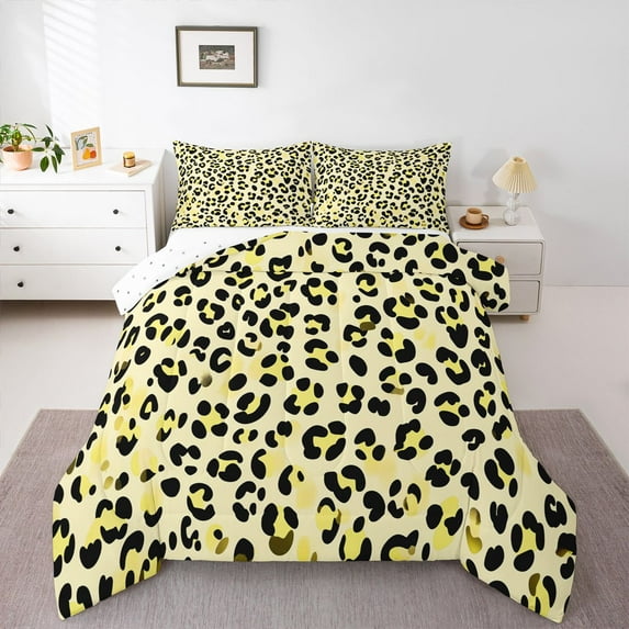 Castle Fairy Boys Girls Leopard Print Twin Comforter Sets,Blue Yellow Bedding Set