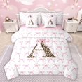 thumbnail image 1 of Castle Fairy Boys Girls Letter Monogrammed A Bedding Comforter Set 7 Pieces,Kawaii Pink Bow Full Bedding Set Lightweight,Animal Leopard Print Fitted Sheet Flat Sheet,Breathable Home Decor,Reversible, 1 of 8