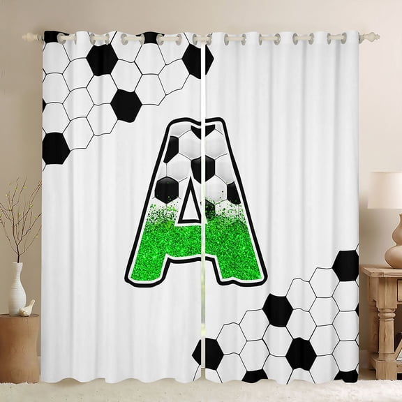 Castle Fairy Boys Girls Letter Monogrammed A Black Out Curtains,Sport Soccer Print Curtains Pack of 2 (42x63 Each),Bling Green Glitter Bedroom Curtains,Ultra Soft Home Decor