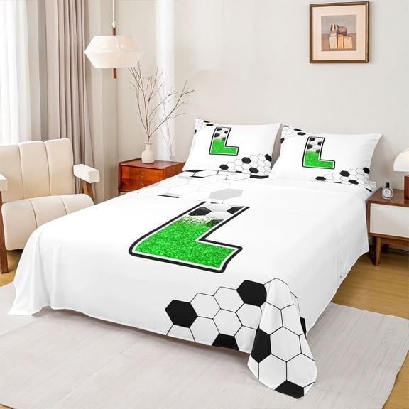 Castle Fairy Boys Girls Letter Monogrammed L 4 Pieces Queen Sheet Sets,Sport Soccer Print Ultra Soft Flat Sheet,Bling Green Glitter Queen Fitted Sheet,Ultra Soft Home Decor