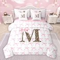 thumbnail image 1 of Castle Fairy Boys Girls Letter Monogrammed M Twin Bedding Sets 7-Piece,Kawaii Pink Bow Bedding Comforter Set Microfiber,Animal Leopard Print Breathable Sheet Sets,Breathable Home Decor,Reversible, 1 of 8
