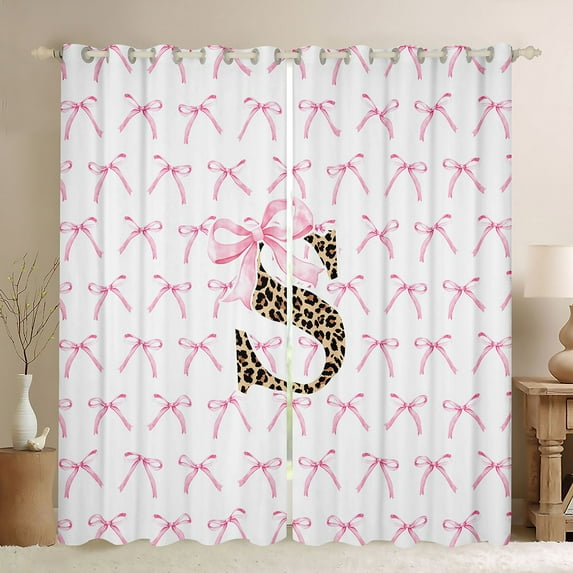 Castle Fairy Boys Girls Letter Monogrammed S Black Out Curtains,Kawaii Pink Bow Curtains Pack of 2 (42x63 Each),Animal Leopard Print Bedroom Curtains,Breathable Home Decor