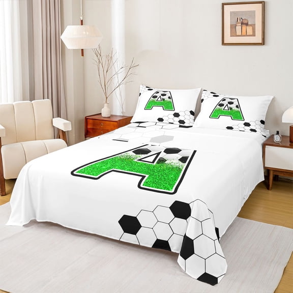 Castle Fairy Boys Girls Letter Monogrammed A Twin Sheet Sets 3pcs,Sport Soccer Print Twin Fitted Sheet Microfiber,Bling Green Glitter Breathable Flat Sheet,Ultra Soft Home Decor