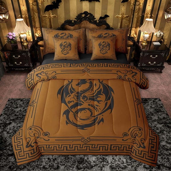 Castle Fairy Boys Girls Magical Dragon Bedding Comforter Set,Gothic Style Full Bedding Set