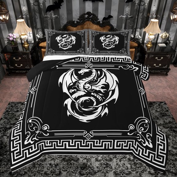 Castle Fairy Boys Girls Magical Dragon Full Size Comforter Sets,Gothic Style Bedding Sets