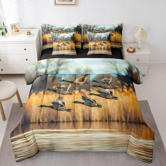 Castle Fairy Boys Girls Mallard Duck Bedding Comforter Set,River House King Bedding Sets