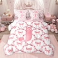 thumbnail image 1 of Castle Fairy Boys Girls Personalized Initial J Bedding Comforter Set 7 Pieces,Kawaii Pink Ribbon Bow Full Bedding Set Lightweight,Abstract Geometric Plaid Checkered Fitted Sheet Flat Sheet, 1 of 8