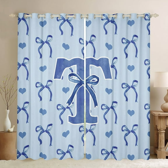Castle Fairy Boys Girls Personalized Initial Letter T Black Out Curtains,Love Heart Print Curtains Pack Of 2 (42X63 Each),Cartoon Bowknot Bedroom Curtains,Microfiber Bedroom Decor