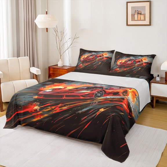 Castle Fairy Boys Girls Red Racing Car Twin Sheet Sets,Extreme Sport Bedding
