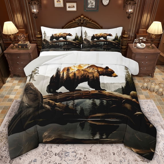 Castle Fairy Boys Girls Safari Bear Twin Comforter Sets,Woodland Animal Bedding Set