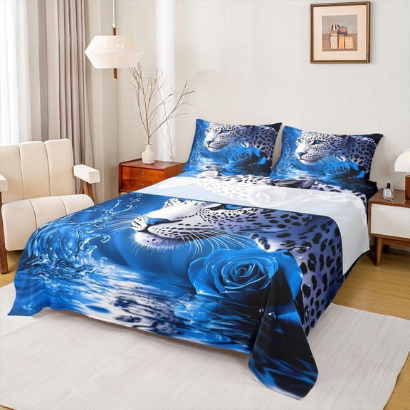 Castle Fairy Boys Girls Safari Leopard 4pcs Bed Sheets,Chic Floral Rose King Sheets,Flower Animal Cheetah Super Cozy Sheet Set,Microfiber Bedroom Decor