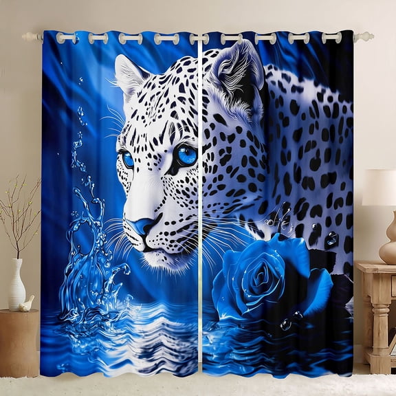 Castle Fairy Boys Girls Safari Leopard Blackout Curtains Set of 2 (52x84 Each),Chic Floral Rose Window Curtains,Flower Animal Cheetah Curtains and Drapes,Microfiber Bedroom Decor