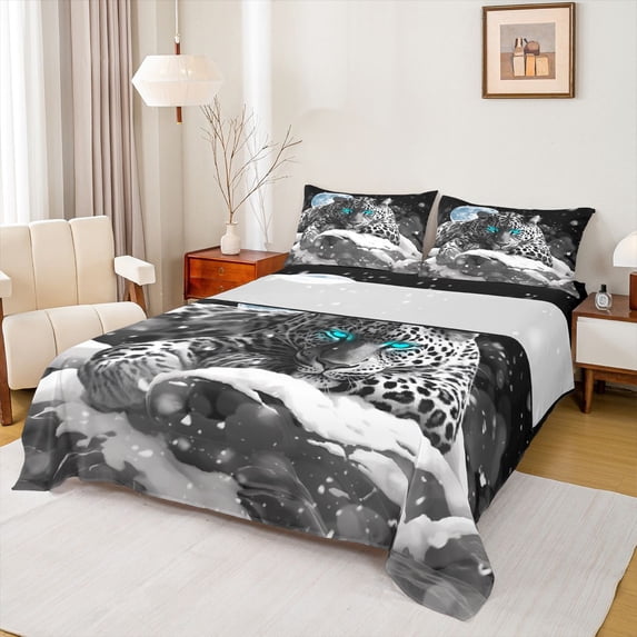 Castle Fairy Boys Girls Safari Leopard Twin Sheet Sets 3pcs,Jungle Animal Twin Fitted Sheet Microfiber,Woodland Wildlife Breathable Flat Sheet,Super Cozy Room Decor