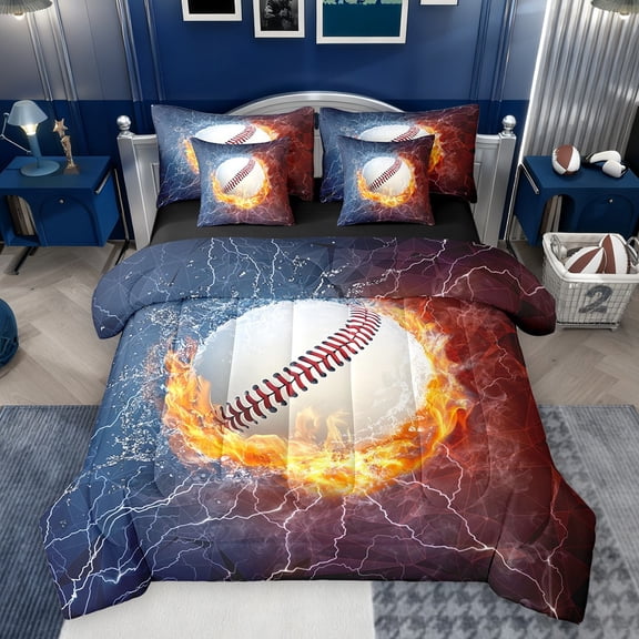 Castle Fairy Boys Girls Sport Baseball Twin Bedding Sets 7-Piece,Abstract Gradient Lightning Bedding Comforter Set Microfiber,Ball Gamer Breathable Sheet Sets,Breathable Home Decor,Reversible