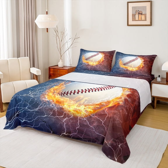 Castle Fairy Boys Girls Sport Baseball Twin Sheet Sets 3pcs,Abstract Gradient Lightning Twin Fitted Sheet Microfiber,Ball Gamer Breathable Flat Sheet,Breathable Home Decor