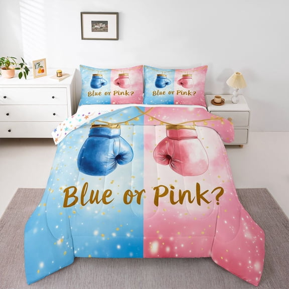 Castle Fairy Boys Girls Sport Boxing Twin Comforter Sets,Blue Pink Bedding Set
