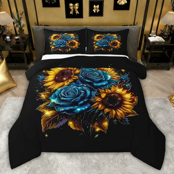 Castle Fairy Boys Girls Sunflowers Rose Twin Comforter Sets,Vintage Aesthetic Bedding Set