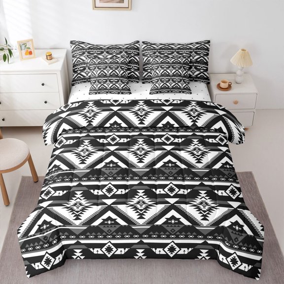 Castle Fairy Boys Girls Tribal Aztec Bedding Comforter Set 7-Piece,Bohemian Hippie King Bedding Sets,Exotic Style Ultra Soft Bed Sheets,Luxury Bedroom Decor,Reversible