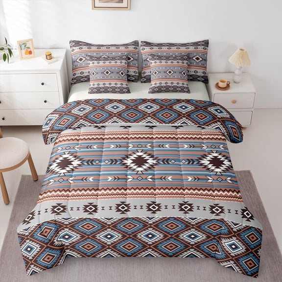 Castle Fairy Boys Girls Tribal Aztec Bedding Comforter Set 7-Piece,Bohemian Hippie King Bedding Sets,Exotic Style Ultra Soft Bed Sheets,Luxury Bedroom Decor,Reversible