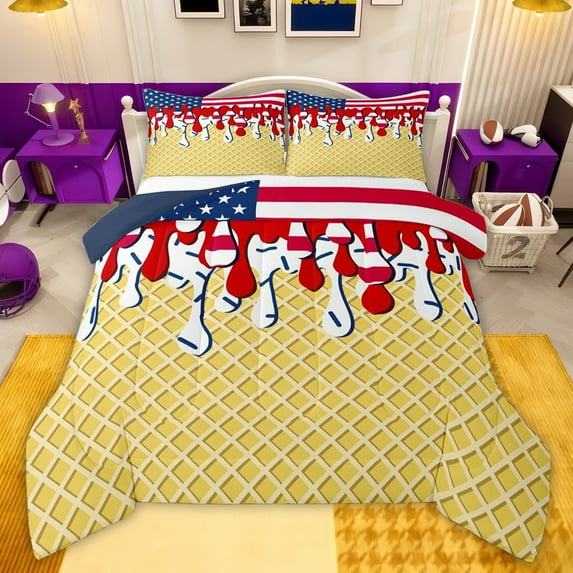 Castle Fairy Boys Girls USA Flag Queen Comforter Set,Ice Cream Bedding Comforter Set