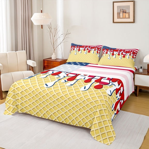 Castle Fairy Boys Girls USA Flag Twin Sheet Sets,Ice Cream Bedding