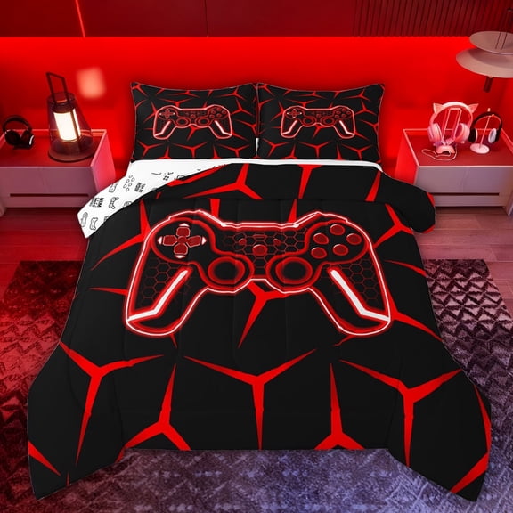 Castle Fairy Boys Girls Video Game Twin Comforter Sets,Teens Gamepads Bedding Set