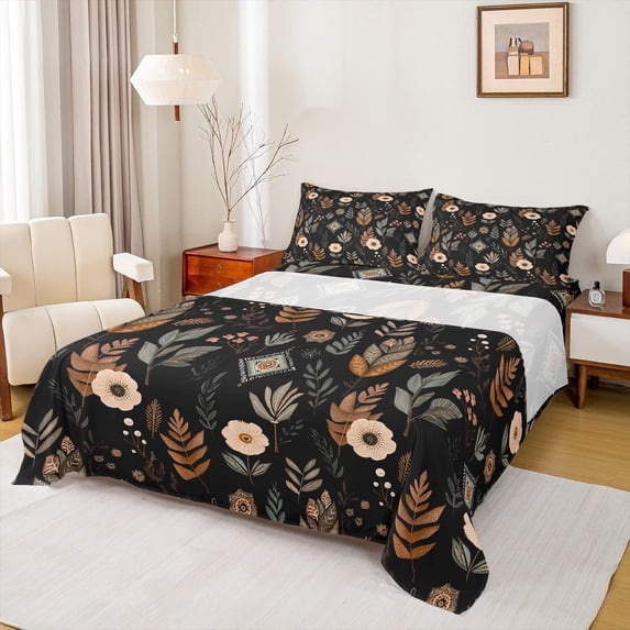 Castle Fairy Boys Girls Vintage Flowers Full Size Sheets 4-Piece,Chic Floral Blossoms Breathable Bed Sheets,Retro Aesthetic Lightweight Sheet Sets,Breathable Home Decor