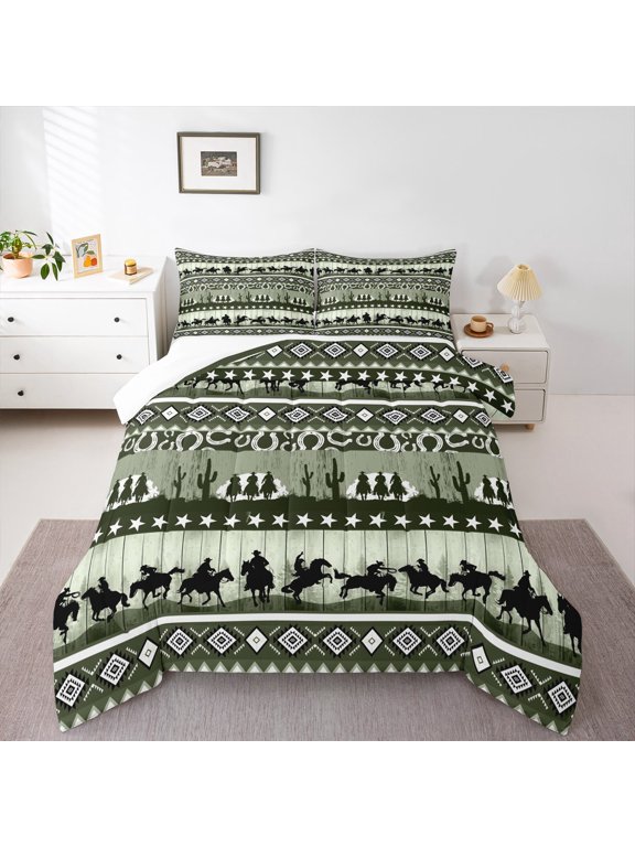 Western Cowboy Texas Star Aztec 3-Piece Comforter Set for Boys Girls, Queen Size