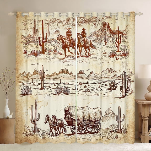 Castle Fairy Boys Girls Western Cowboy Curtains Pack of 2 (42x84 Each),Southwestern Vintage Aesthetic Curtains Blackout,Botanical Cactus Bedroom Curtains,Lightweight Room Decor