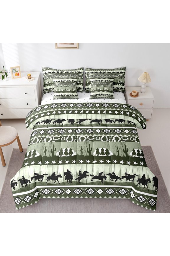 Boys Girls Western Cowboy Twin Bedding Sets 7-Piece,Texas Star Aztec Bedding Comforter Set Microfiber,Retro Vintage Aesthetics Breathable Sheet Sets,Super Cozy Room Decor,Reversible