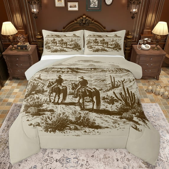 Castle Fairy Boys Girls Western Cowboys Bedding Comforter Set 2pcs,Botanical Plants Desert Cactus Twin Comforter Sets Microfiber,Southwestern Vintage Aesthetic Breathable Bedding Set