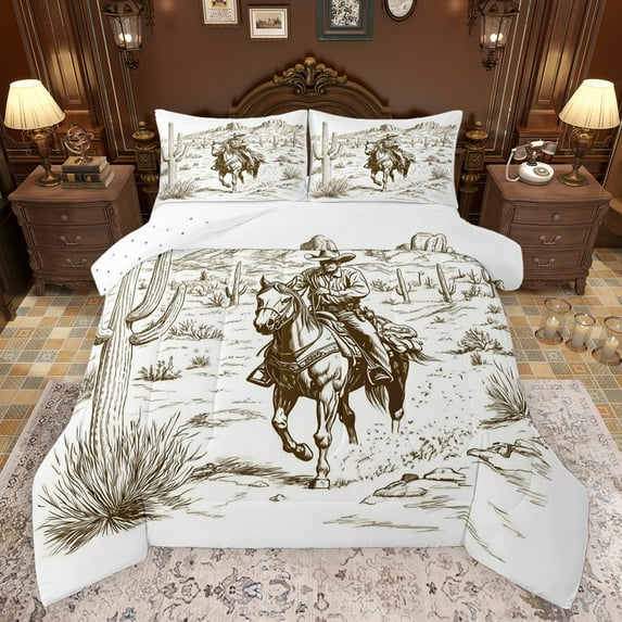 Castle Fairy Boys Girls Western Cowboys Bedding Comforter Set 2pcs,Botanical Plants Desert Cactus Twin Comforter Sets Microfiber,Southwestern Vintage Aesthetic Breathable Bedding Set