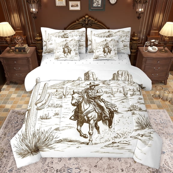 Castle Fairy Boys Girls Western Cowboys Bedding Comforter Set 7-Piece,Botanical Plants Desert Cactus King Bedding Sets,Southwestern Vintage Aesthetic Ultra Soft Bed Sheets,Lightweight Room Decor