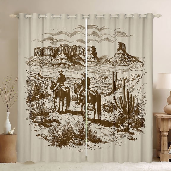 Castle Fairy Boys Girls Western Cowboys Black Out Curtains,Botanical Plants Desert Cactus Curtains Pack of 2 (42x63 Each),Southwestern Vintage Aesthetic Bedroom Curtains,Lightweight Room Decor
