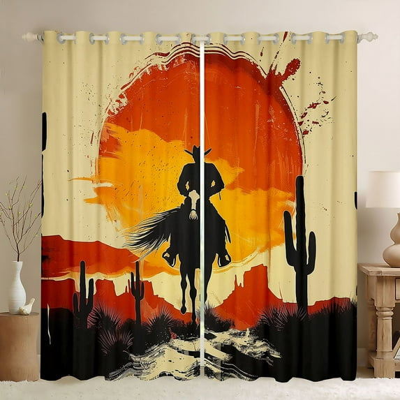 Castle Fairy Boys Girls Western Cowboys Blackout Curtains Set of 2 (52x84 Each),Southwestern Sunset Desert Cactus Window Curtains,Exotic Style Vintage Aesthetic Curtains and Drapes Room Decor