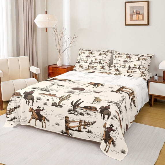 Castle Fairy Boys Girls Western Cowboys Full Size Sheets,Animal Highland Cow Bed Sheets