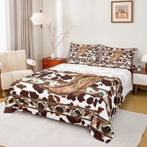 Castle Fairy Boys Girls Western Cowgirl Boots Hat Twin Sheet Sets 3pcs,Cow Print Twin Fitted Sheet Microfiber,Bohemian Tribal Aztec Breathable Flat Sheet,Lightweight Room Decor