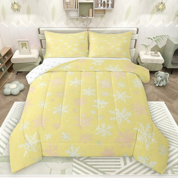 Castle Fairy Boys Girls Winter Snowflakes Bedding Comforter Set 2pcs,Merry Christmas Twin Comforter Sets Microfiber,Happy Xmas Breathable Bedding Set,Microfiber Bedroom Decor,Reversible