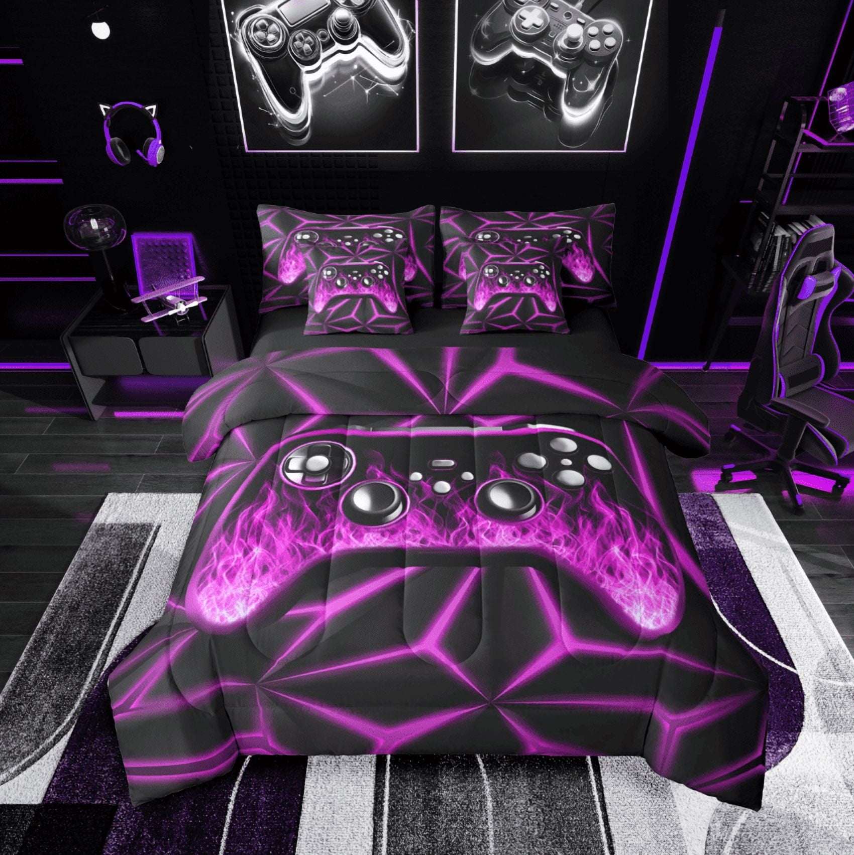 Castle Fairy Boys Gradient Gamer 7-Piece Twin Bedding Sets,Black Purple ...