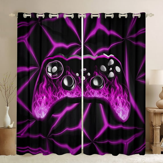 Castle Fairy Boys Gradient Gamer Black Out Curtains,Black Purple Curtains Pack of 2 (42x63 Each),Abstract Geometric Bedroom Curtains,Super Cozy Room Decor