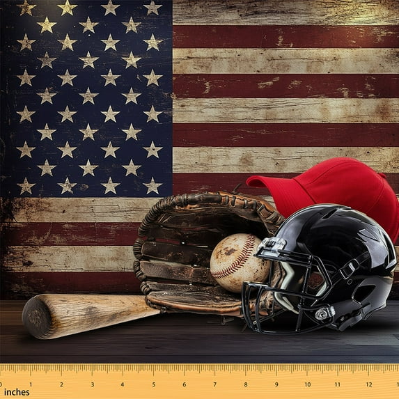 Castle Fairy Boys Sport Baseball Fabric by the Yard 10 Yards,American Flag Room Decor Fabric by the Yard,Rustic Vintage Fabric for Sewing,Microfiber Bedroom Decor