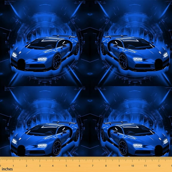 Castle Fairy Boys Sport Car Fabric by the Yard 1 Yard,Black Blue Home Decor Fabric by the Yard,Car Theme Room Decor Fabric by the Yard,Breathable Extreme Sport Home Decor