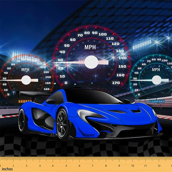 Castle Fairy Boys Sport Car Fabric 2 Yards: Black Blue Car Theme Sewing Breathable Extreme Sport Decor