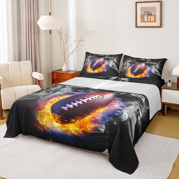 Castle Fairy Boys Sport Football 4 Pieces Queen Sheet Sets,Abstract Gradient Ultra Soft Flat Sheet,Ball Gamer Queen Fitted Sheet,Ultra Soft Home Decor