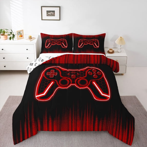 Castle Fairy Boys Teens Honeycomb Gamer Queen Comforter Set,Stripes Bedding Comforter Set