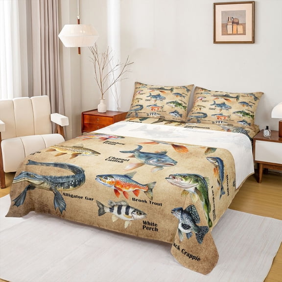 Castle Fairy Boys Teens Wildlife Fish Twin Sheet Sets,Fishing And Hunting Bedding